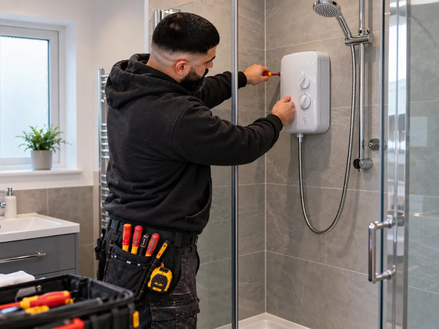 Electrician installing an electric shower in Ealing