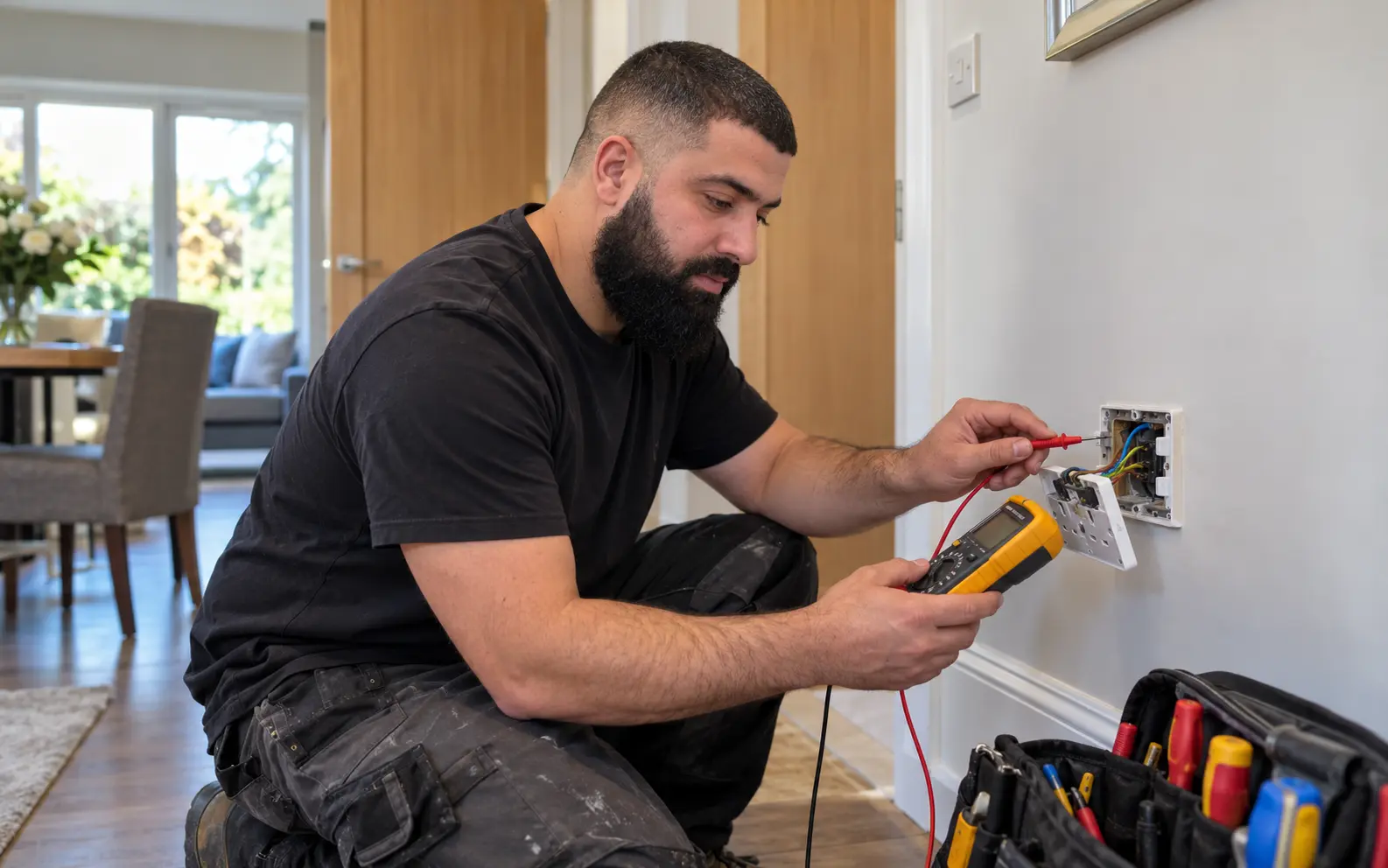 Electrician carrying out electrical fault finding in an Ealing home