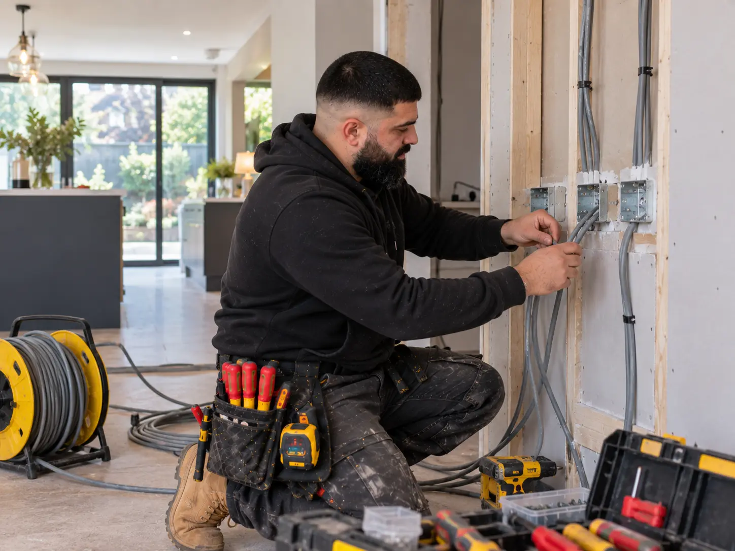 Electrician carrying out a new electrical installation in an Ealing home