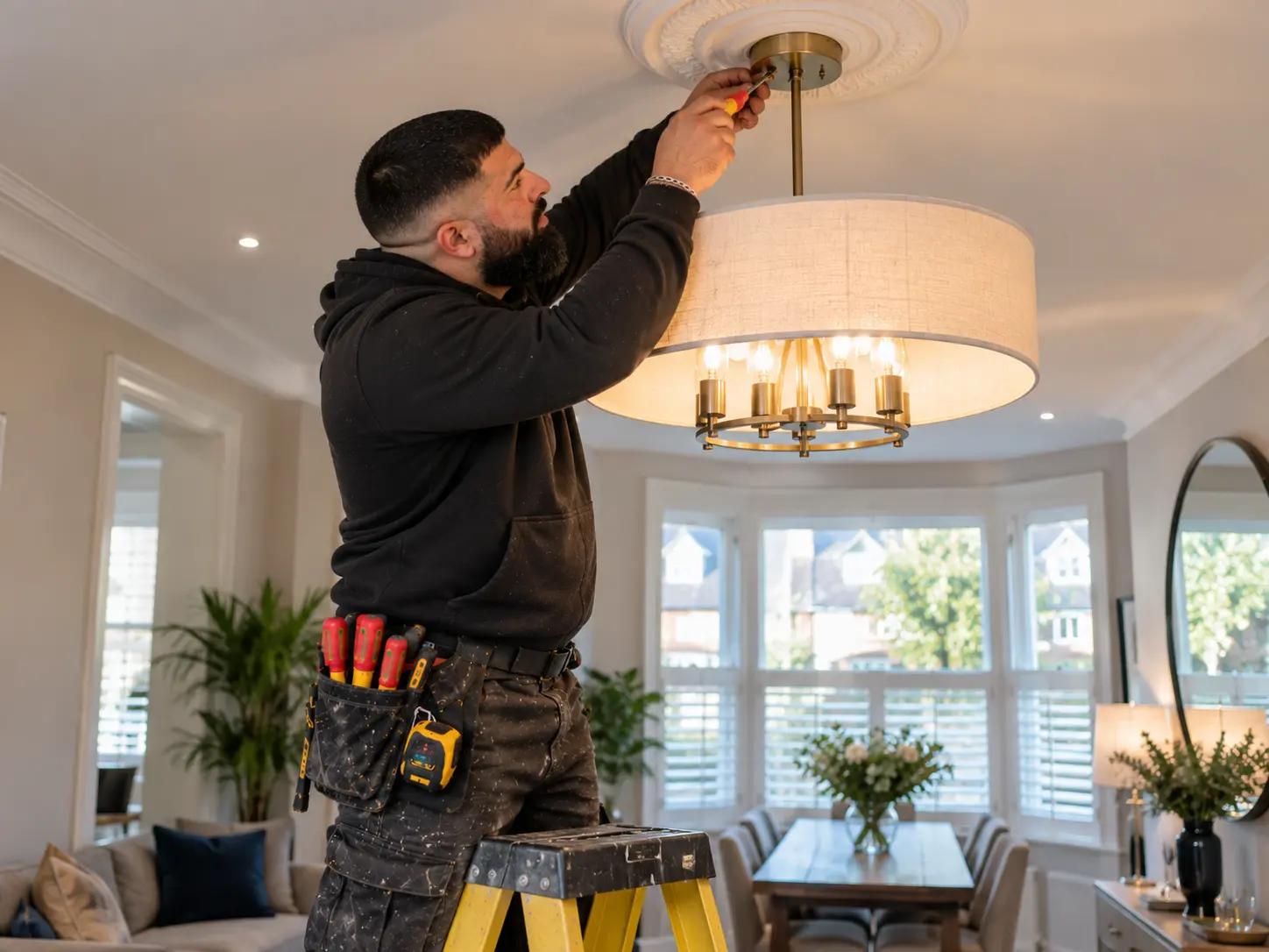 Electrician installing modern lighting in an Ealing home